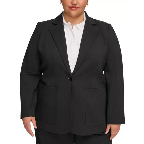Calvin Klein Women's Plus Size Notched-Collar One-Button Jacket Blazer Black 22W - Picture 1 of 11
